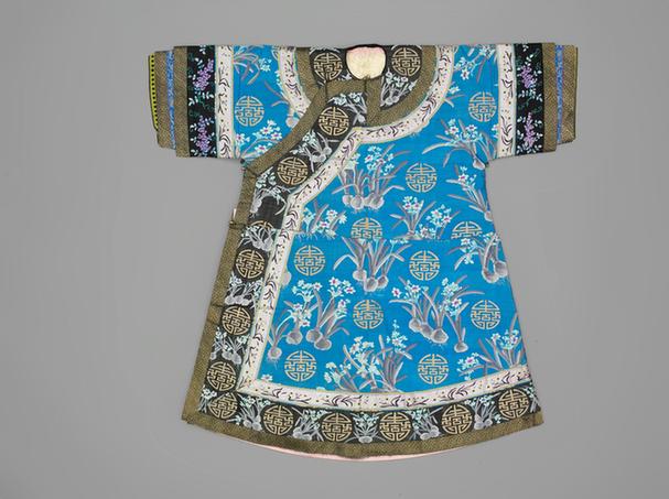 蓝色缂丝水仙花纹上羊皮下灰鼠皮衬衣