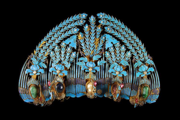 银镀金镶珠宝五凤纹钿尾