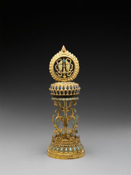 铜鎏金嵌玻璃八宝-鱼