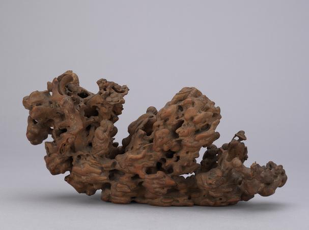 竹根雕七婴寿星山子