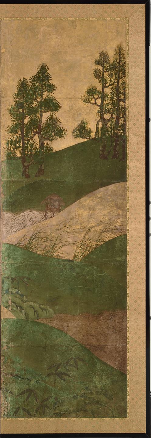 室町时代 日月山水图屏风-月屏