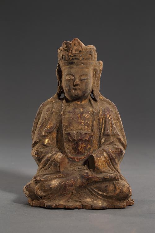 木雕加金观音菩萨坐像