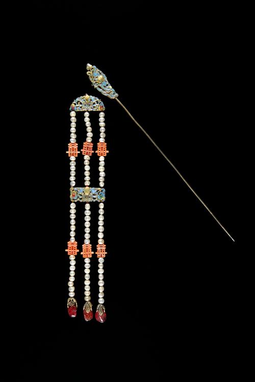 银镀金点翠穿珠流苏