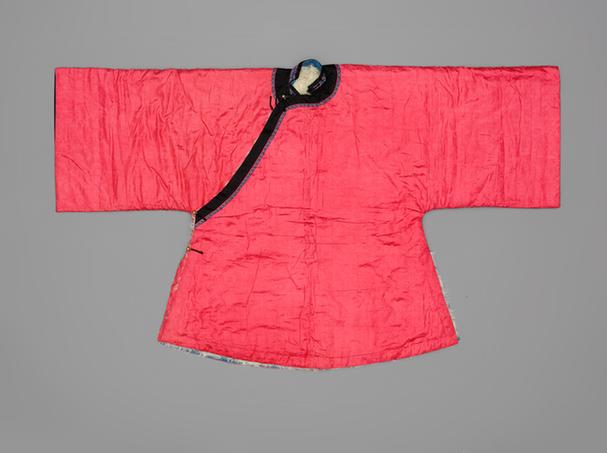 桃红色菊花纹暗花绫羊皮袄