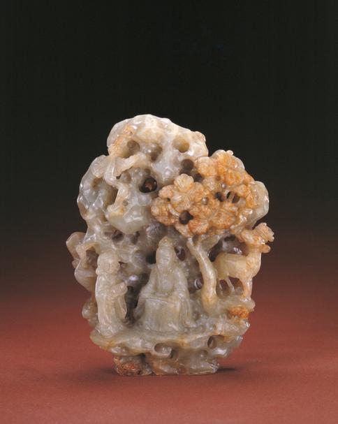 青玉透雕山林群鹿人物纹炉顶