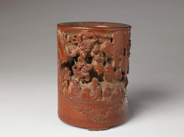 竹雕赤壁图笔筒