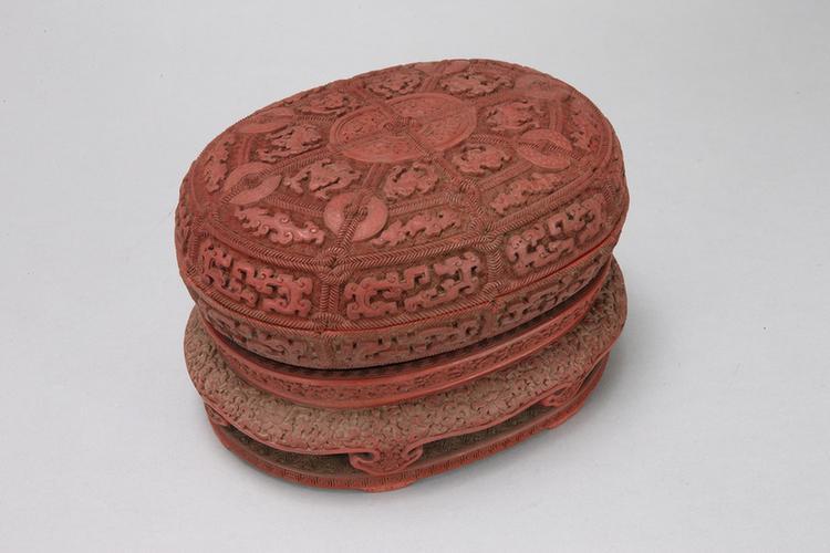 剔红绳纹椭圆盒