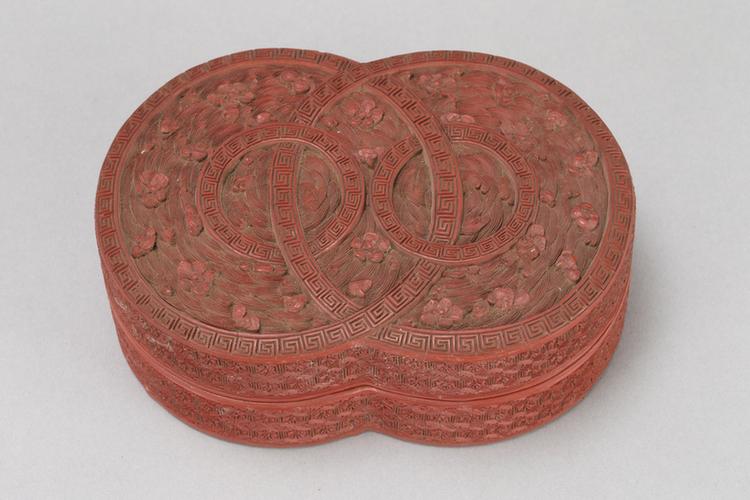 剔红落花流水双套环纹双圆式盒