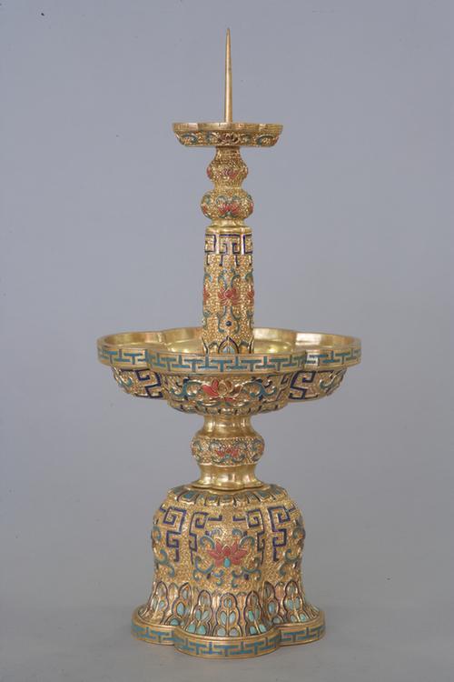 铜镀金嵌松石蜡扦