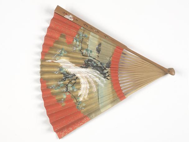 日本制竹股画花鸟图面折扇