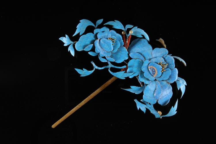 点翠牡丹花纹头花