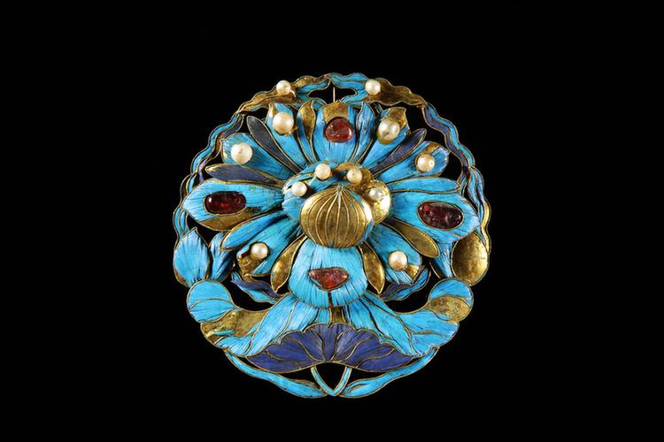 银镀金荷叶纹簪