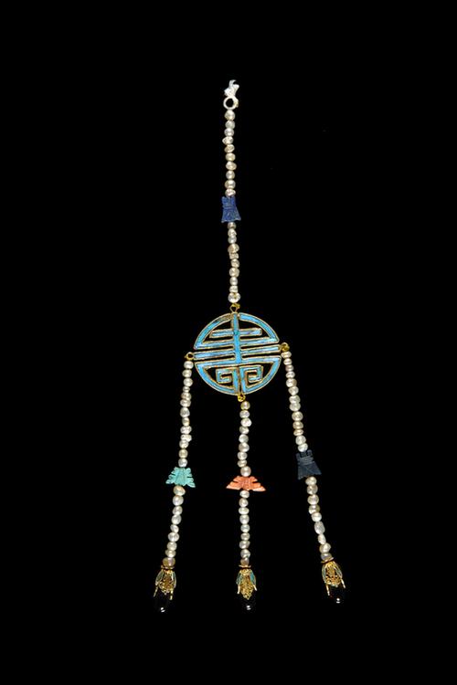 银镀金点翠穿珠寿字纹流苏