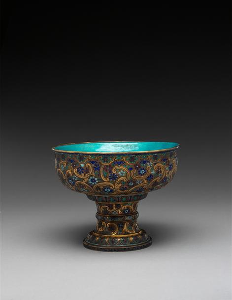 银鎏金烧蓝高足盘