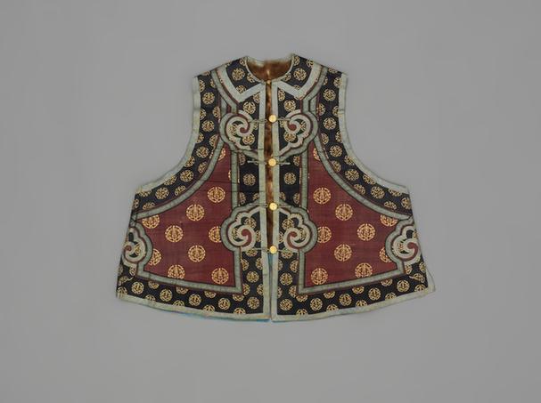 酱色缂金百寿纹貂皮对襟坎肩