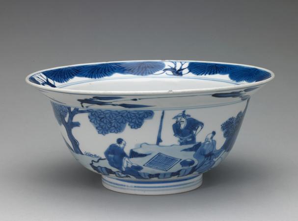 青花山水人物图碗