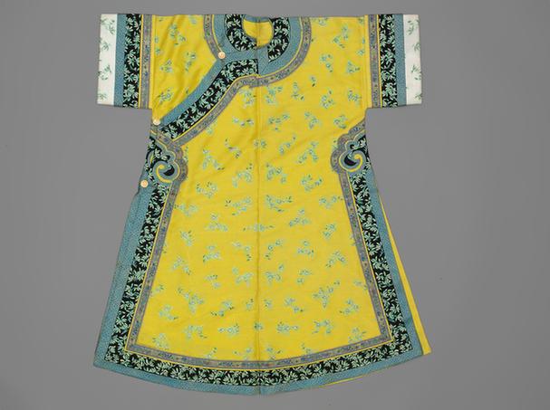 明黄色纱绣兰花纹单氅衣