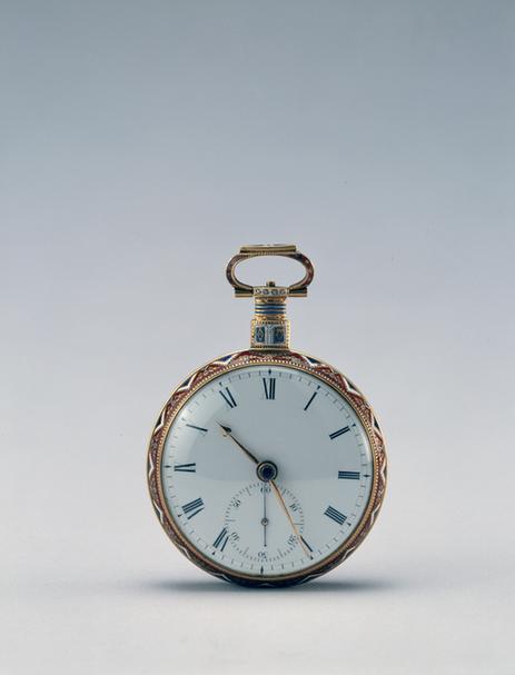 铜镀金珐琅听箫图怀表