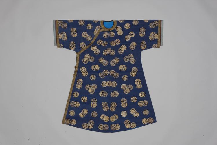 蓝色缂金银团三元花卉纹夹衬衣