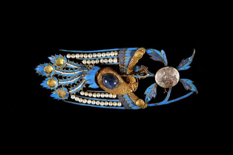 银镀金点翠嵌珠石凤