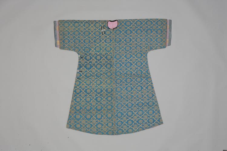 蓝绿色缂金四合如意团寿纹棉衬衣