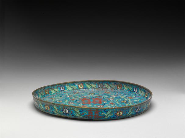 掐丝珐琅双喜字勾莲纹盘