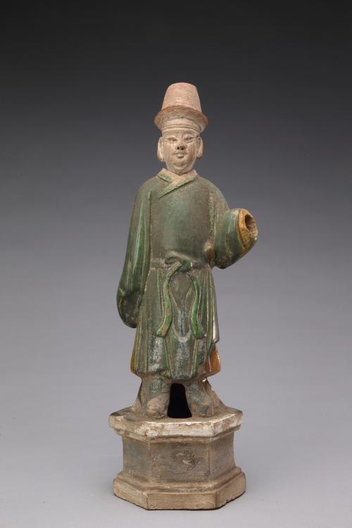 陶绿釉男立俑