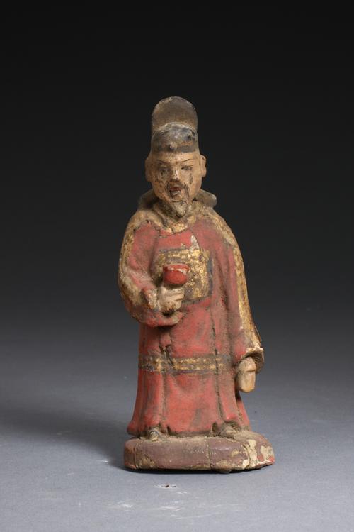 木雕彩绘文吏像