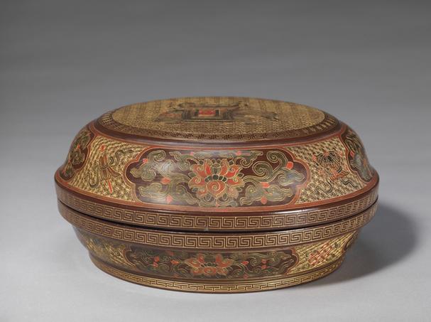 戗金彩漆太平有象纹圆盒