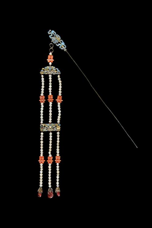 银镀金点翠穿珠流苏