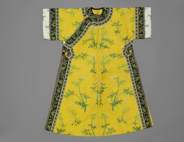 黄色纱绣竹子纹单氅衣