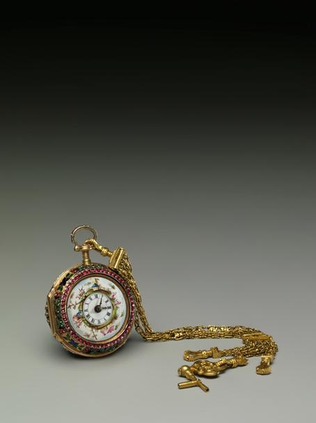 铜镀金镶珠料钻怀表