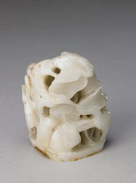 白玉透雕鹭鸶莲花纹炉顶