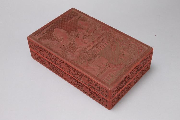 剔红山水人物图长方盒