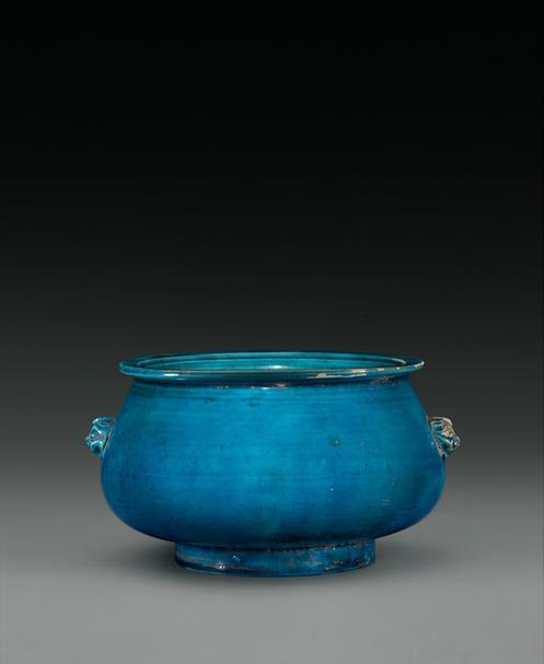 孔雀绿釉兽耳炉