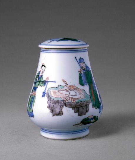 五彩陈平分肉图盖罐