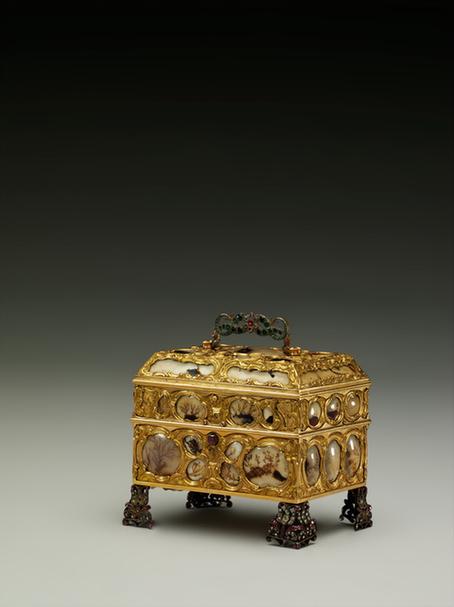 铜镀金嵌玛瑙玻璃转花规矩盒表