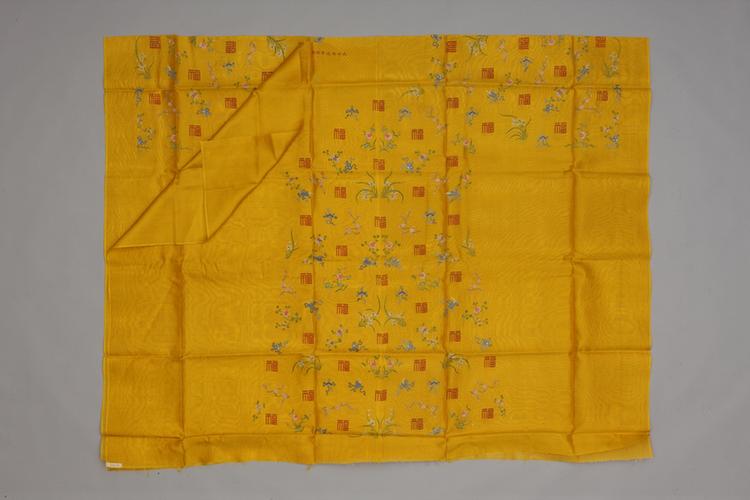 明黄色纳纱福禄善庆纹氅衣料