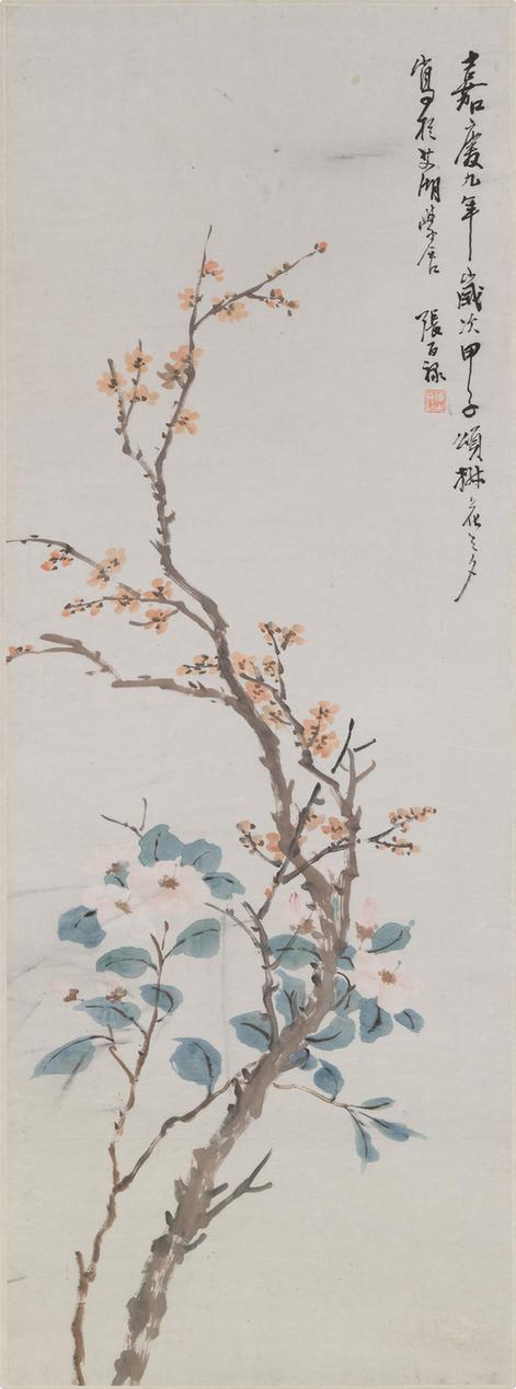 腊梅茶花图轴
