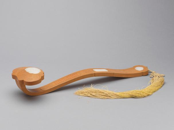 文竹嵌玉刻乾隆御制《三星赞》如意-《禄星赞》如意