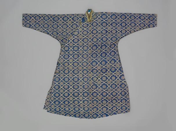 蓝色缂丝四合百寿纹狐皮便袍