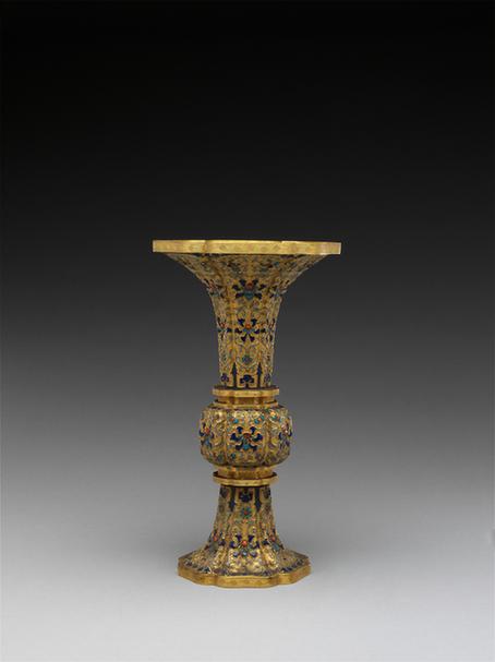 铜鎏金嵌玻璃五供-花觚