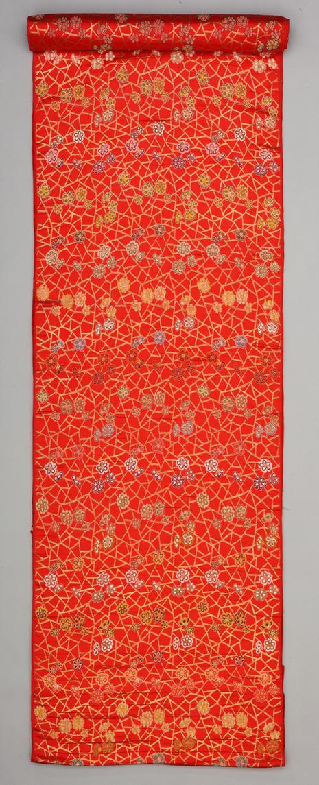 红色冰梅纹妆花缎