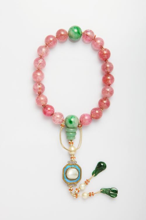 碧玺带珠翠饰十八子手串