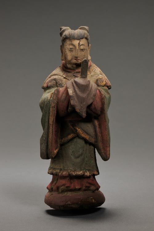 木雕彩绘男立像