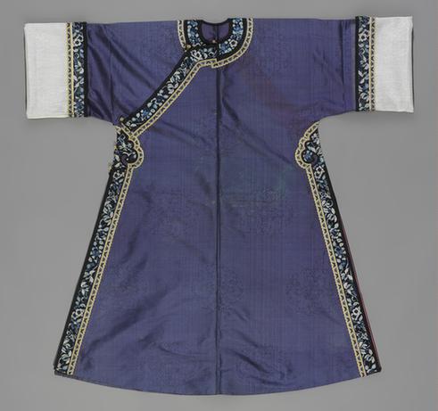 深茄紫色团龙纹暗花芝麻纱氅衣