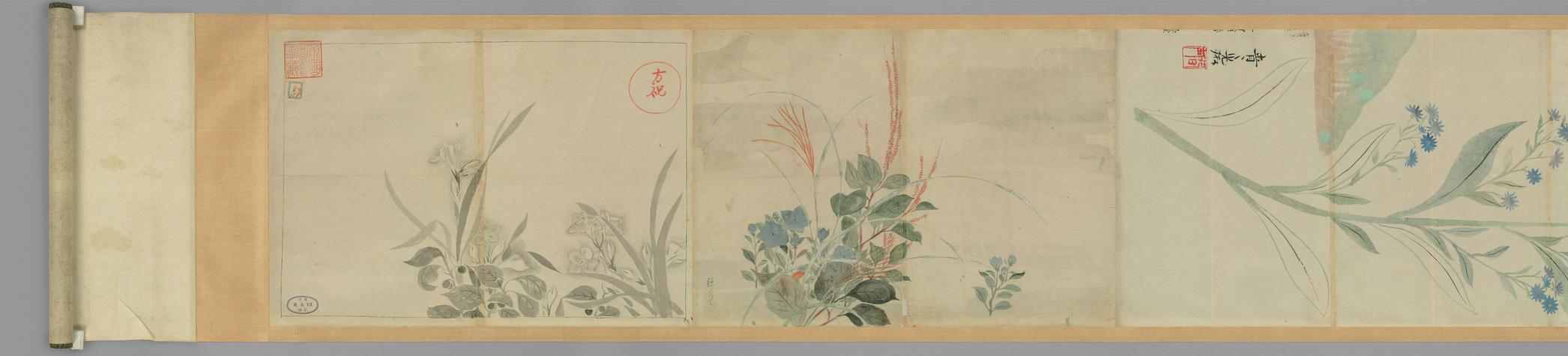 明清日本古画花鸟山水人物粉本-花卉卷