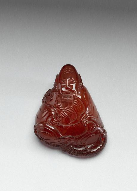 琥珀寿星（附木座）