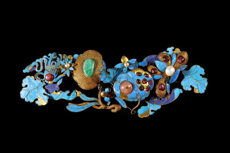 银镀金点翠嵌珠宝花卉纹簪