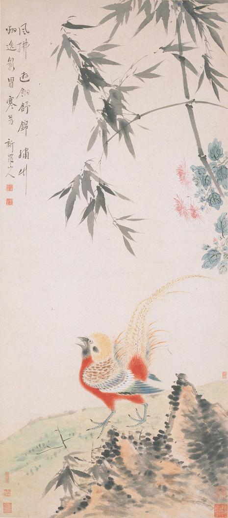 锦鸡竹菊图轴